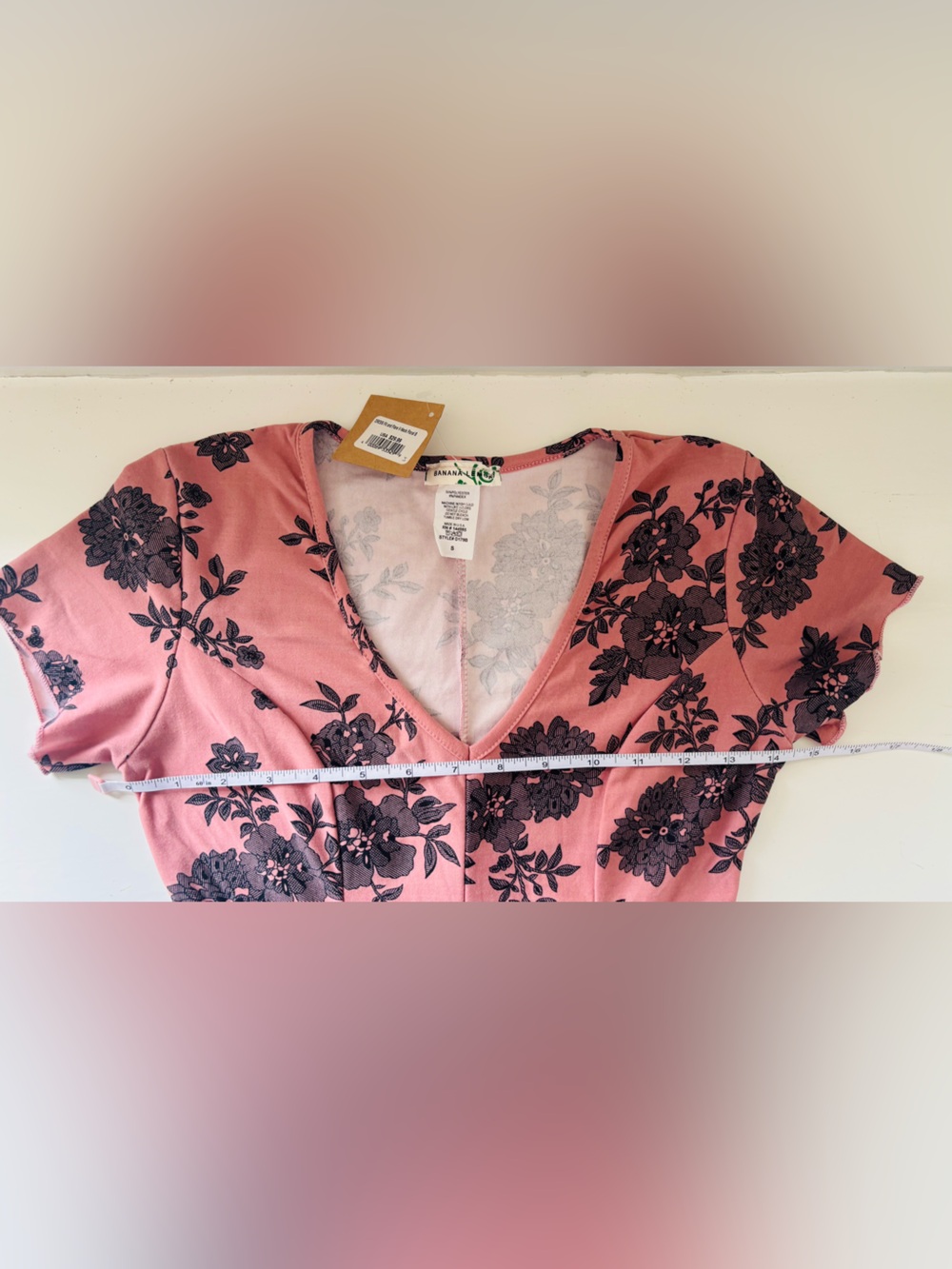 Banana Lemon Pink Floral V-Neck Fit & Flare Mini Dress - Picture 8 of 12